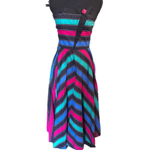 Vintage Foxy Lady 80s Strapless Flared Dress